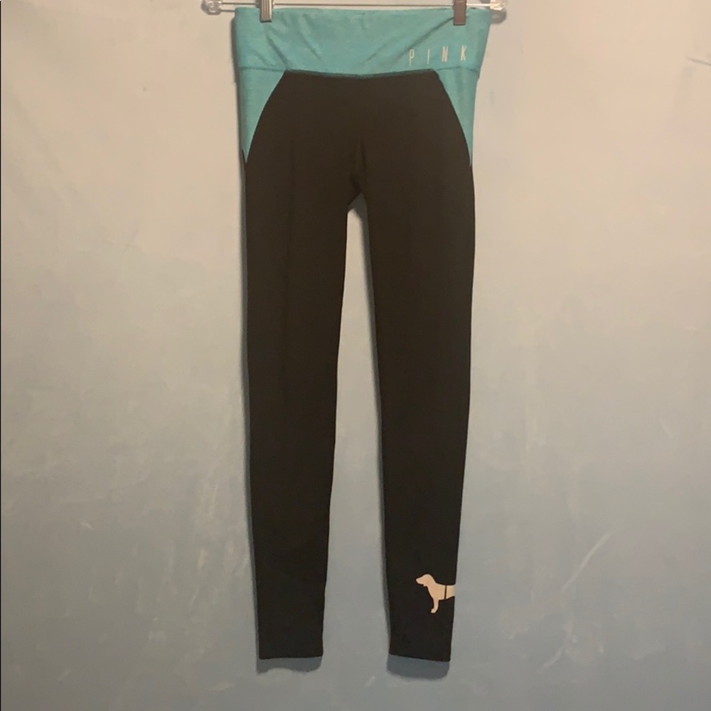 PINK leggings with blue trim